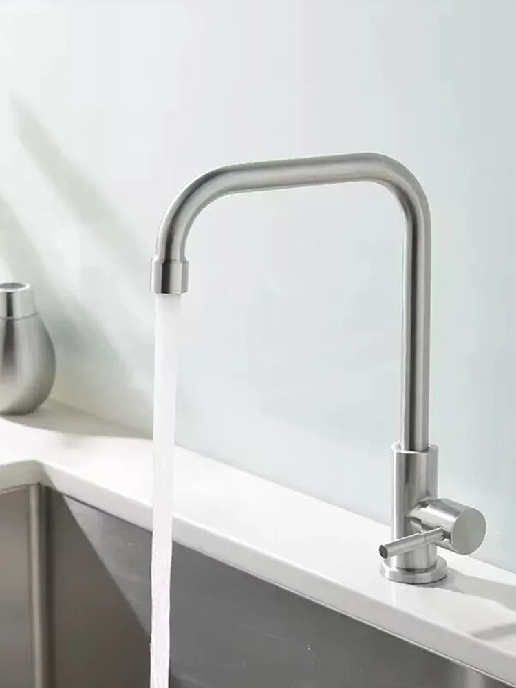 Stainless Steel Kitchen Faucet Single Lever Hole Tap Cold Sink Faucet Single Handle Deck Mounted Water Tap