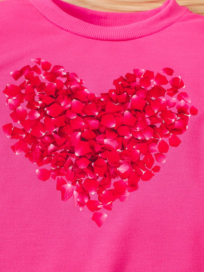 Spring 3-10y Kids Girls Clothes Heart Printing Tops Pleated Skirt 2pcs Sets Children's Outdoor Daily Wear Valentine's Day Gift.