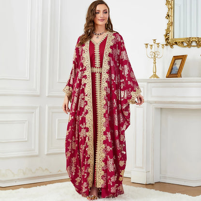Eid Muslim Party Dress for Women Abaya with Inner Dress 2 Piece Set Jalabiya Ramadan Abayas Robe Caftan Vestidos Largos 2024.