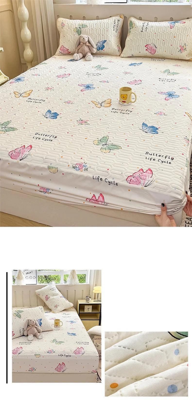 Thicken Bed Cover Waterproof Mattress Protector Elastic Bedspread Printed Bed Linen for Home 매트리스 커버 (No Pillowcase).