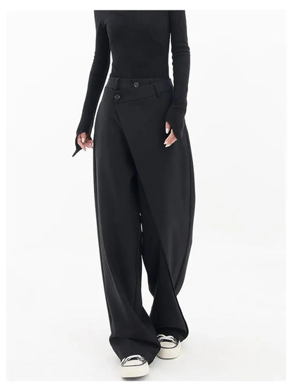 HOUZHOU Women Wide Suit Pants High Waist Gothic Japanese Style Baggy Black Trousers Irregular Straight Pants Casual Streetwear.
