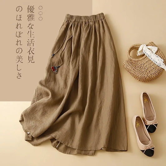 Women Casual Long Skirt New Arrival 2024 Spring Vintage Style Solid Color Elastic Waist Loose Female Cotton A-line Skirts B3671.