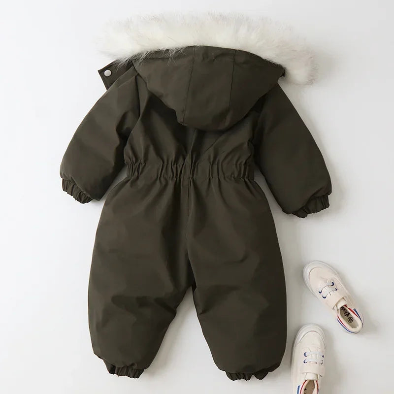 Plus Dicke Samt Bodys Kleidung Winter Baby Wasserdicht Mit Kapuze Einteiliges Mädchen Jungen Overalls Ski Anzug Infant Dicke Warme strampler.