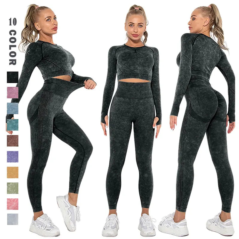 Seamless Yoga Set Gym Clothes Women's Sportswear Yoga Suits Women Fitness Set Tracksuits Sports Outfits Long Sleeve Gym Leggings.