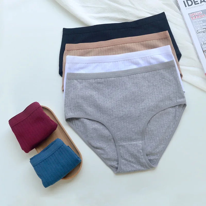 6pcs Cotton Women Panties Lady Plus Size Underwear High Waist Briefs Breathable Solid Color Female Lingerie Shorts.