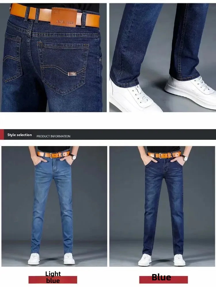 New 2025 Men's Slim Fit Casual Jeans Thin Straight Leg Summer Elastic Comfortable Long Trousers Versatile Style for All Occasion.