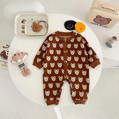 Ins 2024 Frühling Herbst Baby Jungen Bodysuit Baumwolle gestreiften Cartoon gedruckt Langarm Kleinkind Jungen Stram pler Neugeborene Jungen Outfits