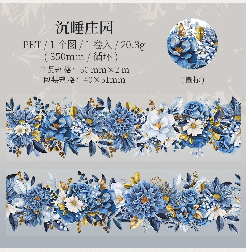 50mm*2m PET Natural Plant Flowers tape Sticker Decorative collage Adhesive Diy Scrapbooking hand made Masking tape