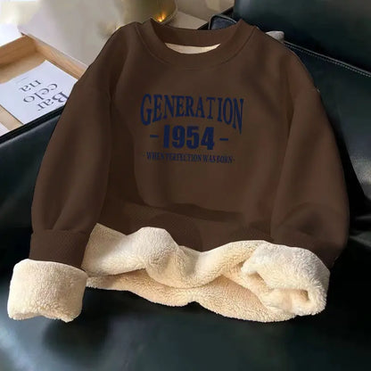 Women Hoodies Sweatshirt Letter Printing Lamb Velvet Thickened Street Warm Pullover Loose Crewneck Brown Hoodies Woman Clothing.