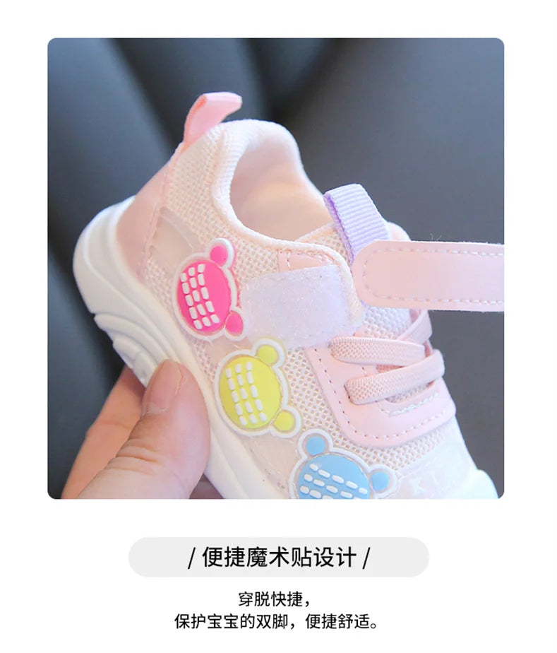2023 New Spring Autumn Girl's Sneakers Children's Baby Mesh Breathable Casual Flats Shoes Outdoor Running Shoes.