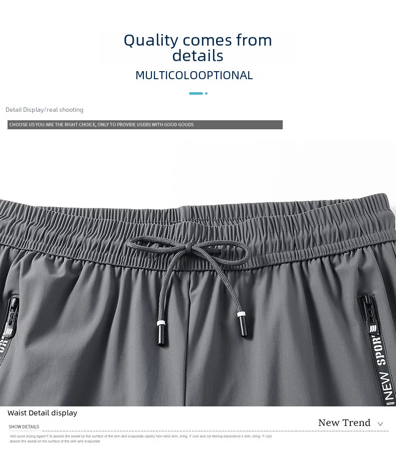 Men Summer Thin Ice Silk Pants Loose Style Workwear Casual Quick Dry Sports Pants Long Breathable High Elasticity