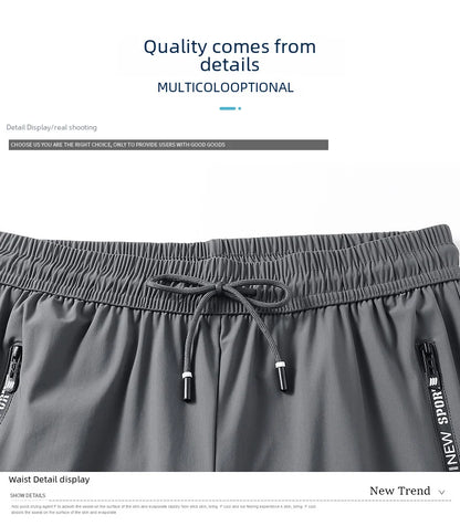Men Summer Thin Ice Silk Pants Loose Style Workwear Casual Quick Dry Sports Pants Long Breathable High Elasticity