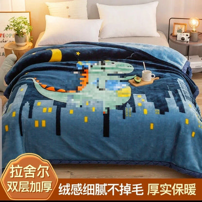 150x200cm  Home Blanket Double Layered Encrypted Plush Fur Coral Fleece Quilt Winter Dormitory Sofa Keep Warm Sheet Bed Cover.