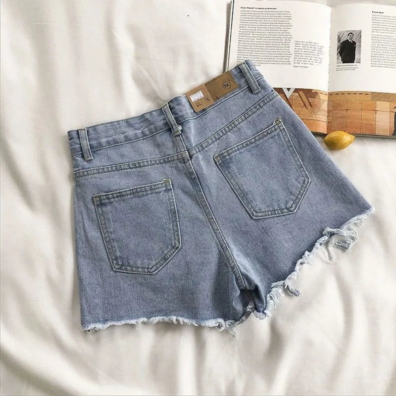 Korean Denim Holes Shorts For Women  Fashion High WaistWide Leg Short Jeans Female Designer Casual Street Short 2025 New Trend.