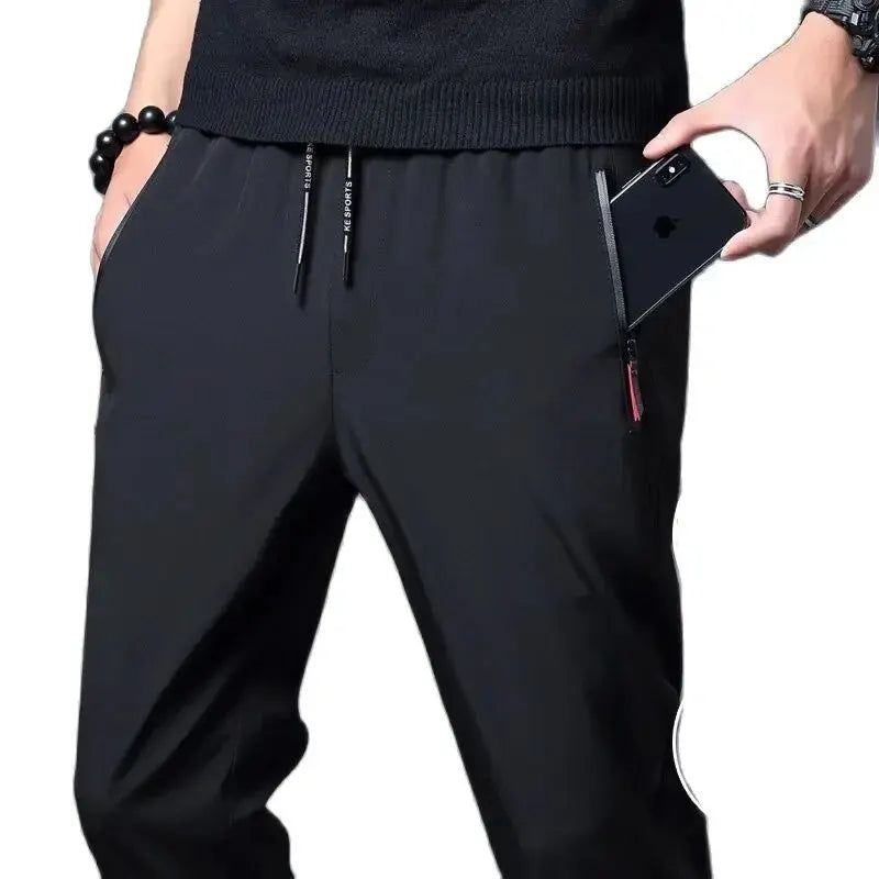 Men's Casual Pants Straight Slim Fit Elastic Waist Jogger Korean Classic Blue Black Gray Male Brand Trousers Plus Size.