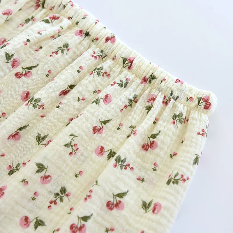 2025 Spring and Autumn Women's Pajama Set 100% Cotton Crepe Long sleeved Pants Two piece Cute and Sweet Home Fury Set Ladies.