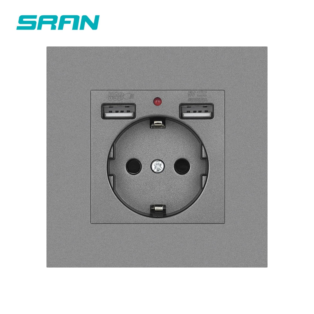 SRAN EU-Standard-Wandsteckdose mit USB und Typ-C 20 W Schnellladung, 5 V/2 A Doppelanschlüssen, 86 x 86 mm flammhemmendes Panel, CE-zertifiziert.