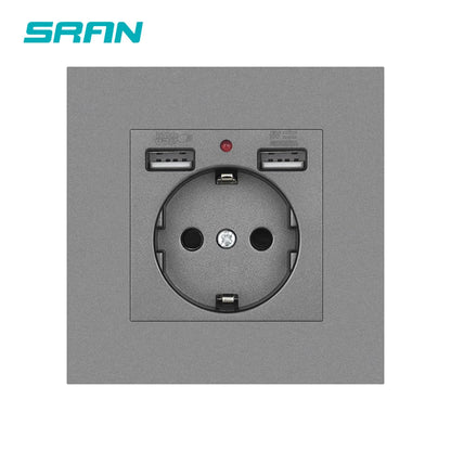 SRAN EU-Standard-Wandsteckdose mit USB und Typ-C 20 W Schnellladung, 5 V/2 A Doppelanschlüssen, 86 x 86 mm flammhemmendes Panel, CE-zertifiziert.