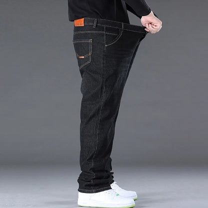 Herren-Jeanshose, große Größe 50, hochelastischer Denim-Stoff, große Hose für 45–150 kg, Jeans, Hombre, weites Bein, Pantalon Homme.