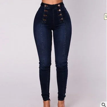 Denim Pencil Pants Women Vintage Jeans High Waist Washed Double Breasted Pockets Basics Ankle Length Trousers 2025 Streetwear.