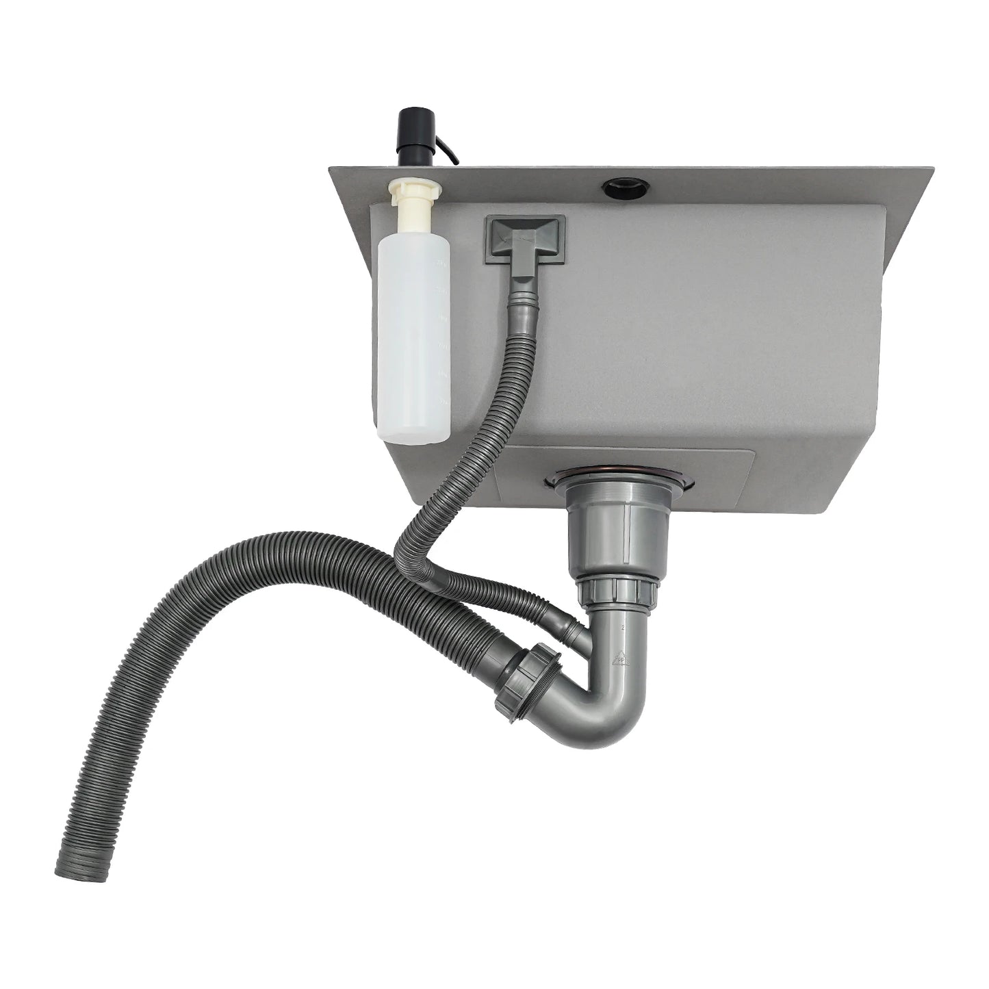 Spülbecken aus Edelstahl 201, schwarz, Deckenmontage, Unterputz-Spülbecken-Set mit Abflusskorb, Seifenspender, Küchenspüle