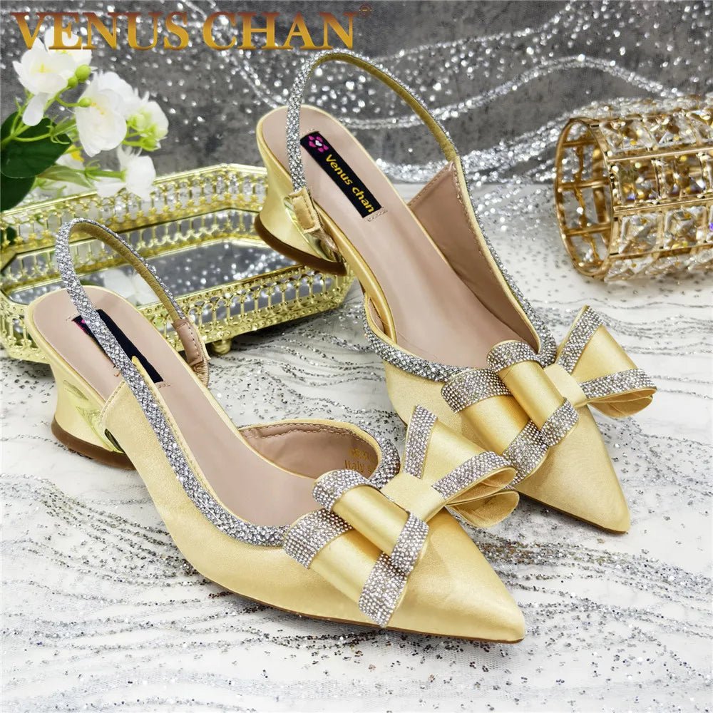 New Arrival Elegant African Party High-heeled Shoes Chain Decoration Trendy Women's Sandals Nigerian Women Wedding Pumps