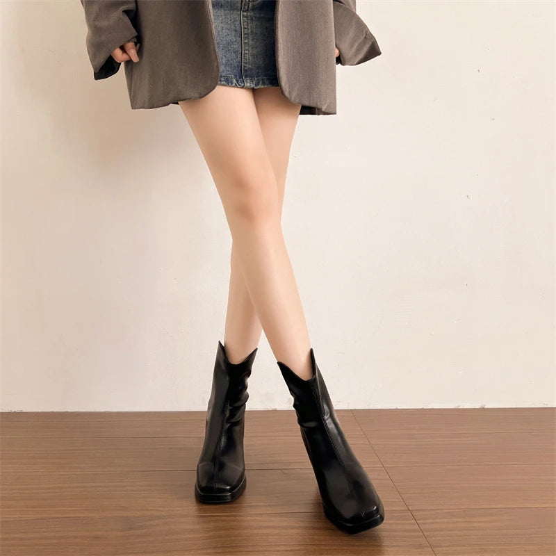 Winter Fashion Square Toe High Heel Women Ankle Boots Street Style Banquet Party Mordern Short Booties Zapatos De Muje.