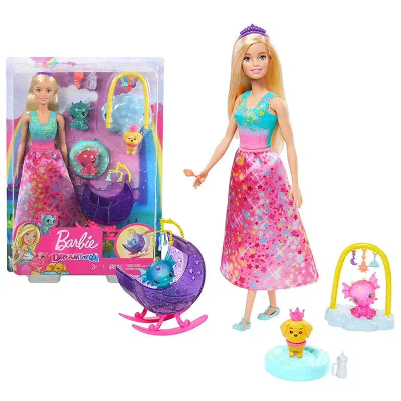 Original Barbie Doll Dreamtopia Magic Mermaid Dolls for Girls Rainbow Hair Fantasy Color Feature Kids Toy Bjd Butterfly Princess.