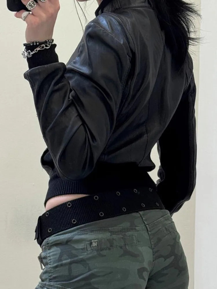 AltGoth Harajuku Streetwear Pu Leder Jacke Mall Gothic Cyber Punk Rollkragen Crop Mäntel Hipster Dark Grunge Rave Outfit Femme.