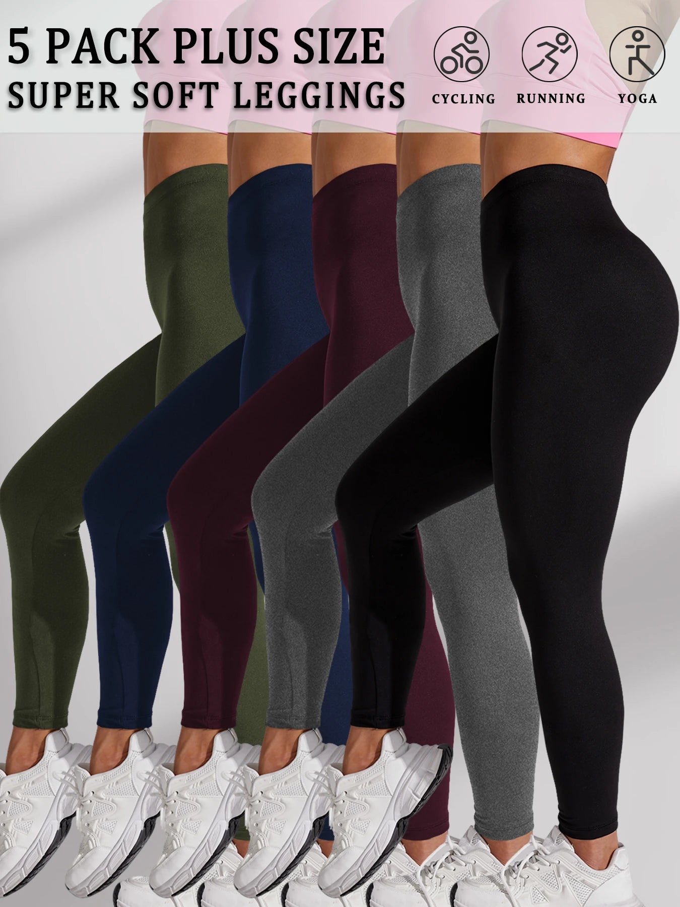 Plus Size 5 Pack Super Soft Sport Leggings For Women  No See Through Workout Running Yoga Athletic Leggings RUNNING.