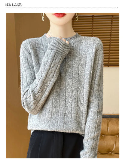 Frauen 100% Merino Wolle Verdickung Pullover Oansatz Gestrickte Twisted Pullover Herbst Winter Kaschmir Langarm Kleidung Basis Tops