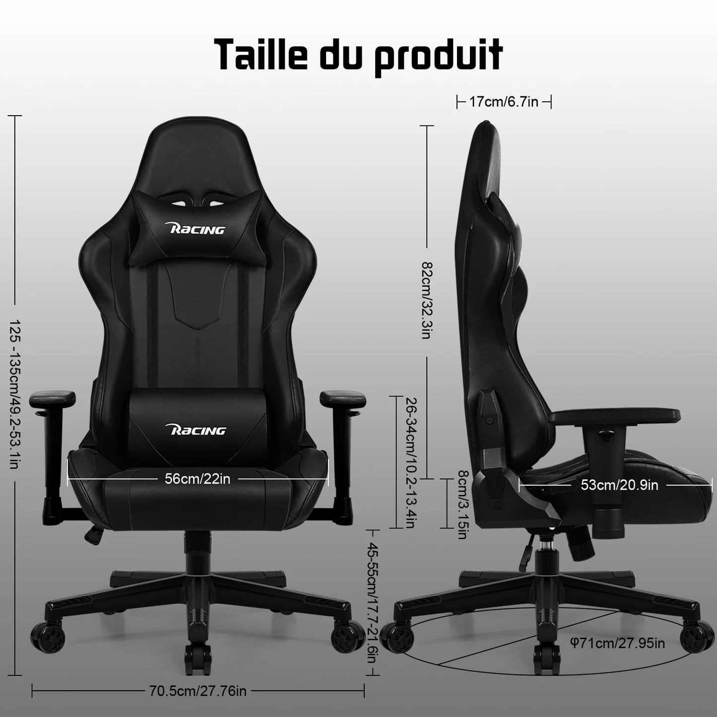 AUTHMIC Ergonomischer Gaming-Stuhl mit verstellbaren Armlehnen, verstellbarer Rückenlehne, PU-Ledersitz für den Rennspielaufbau im Home Office