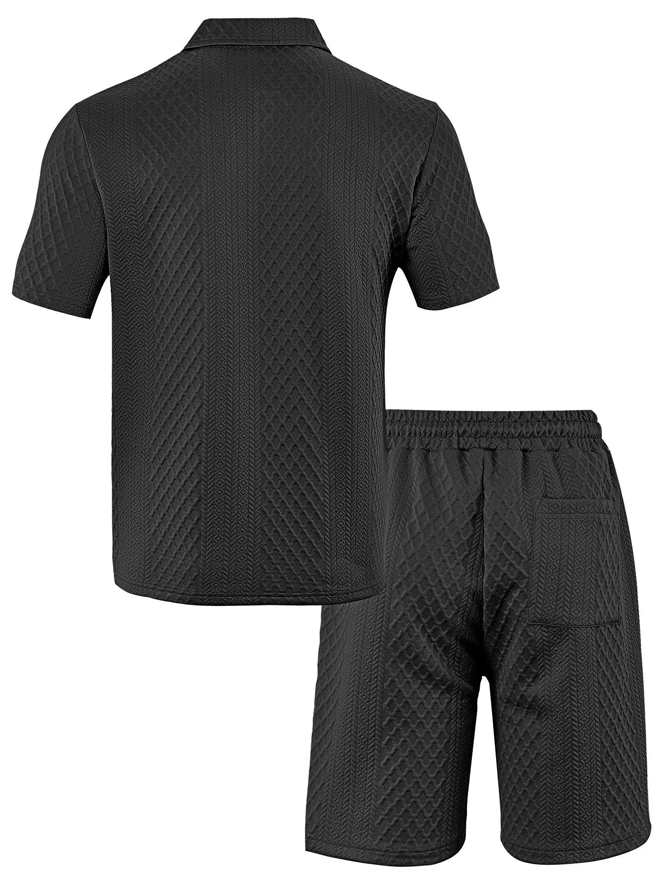 2025 Summer New Men's Casual Sportswear Polo Shirt With A Lapel, Men's Short-sleeved Shirt And Shorts, Jacquard Texture Suit.
