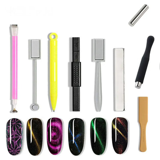 Cat Eye Magnet for Nails Double-Headed Nail Magnet Tool Set Strong Nail Art Magnet Stick 3D Line Strip Effect Manicure Design.