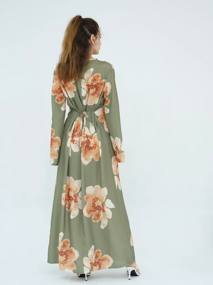 Muslim Women Dubai Abaya luxury Flower Print Long Dress Kaftan Ramadan Robe Femme african Maxi dresses Islam Clothing Kebaya.