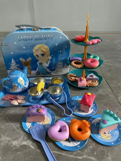 Kids Tea Party Set For Little Girls Mermaid Gift Pretend Toy Tin Tea Set Princess Tea Time Kitchen Pretend Play Tea Set Gift