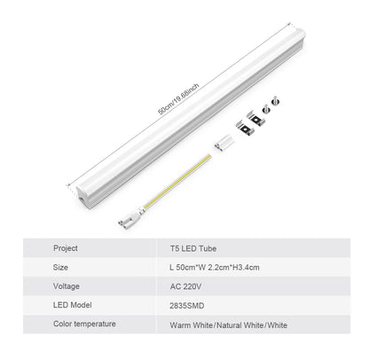 15W T5 LED Tube Light 110V 220V 50CM High Quality Integrated Wall Lamp for Home Kitchen Cabinet Warehouse Garage,No/EU/US Plug.