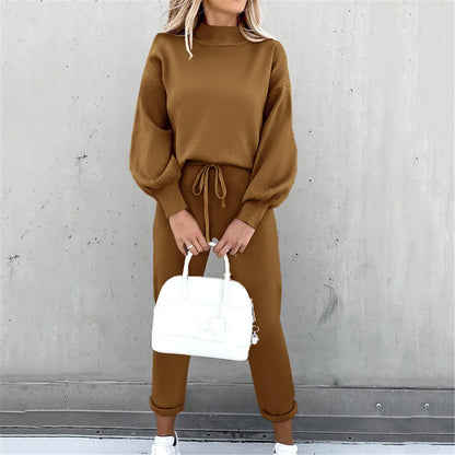 2 Piece Suit Sports for Women's Solid Color Fashion Casual Outfits Set Loungewear Long Sleeve Wide Leg Pants Streetwear