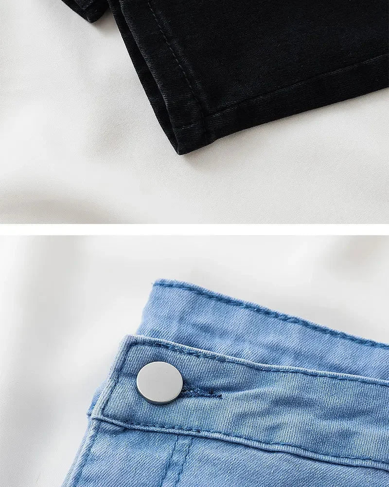 High Waist Slim Fit Stretchy Denim Pants Retro Butt Enhancing Cuff Jeans Black Pencil Pants Fashionable Elastic Trousers.