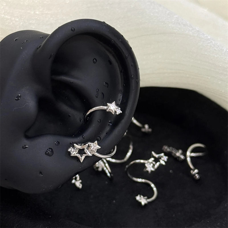 1PCS Star Surround Planet Spiral 316L Stainless Steel Ear Bone Nail for Women New Fashion Silver Color Earrings Accessories.