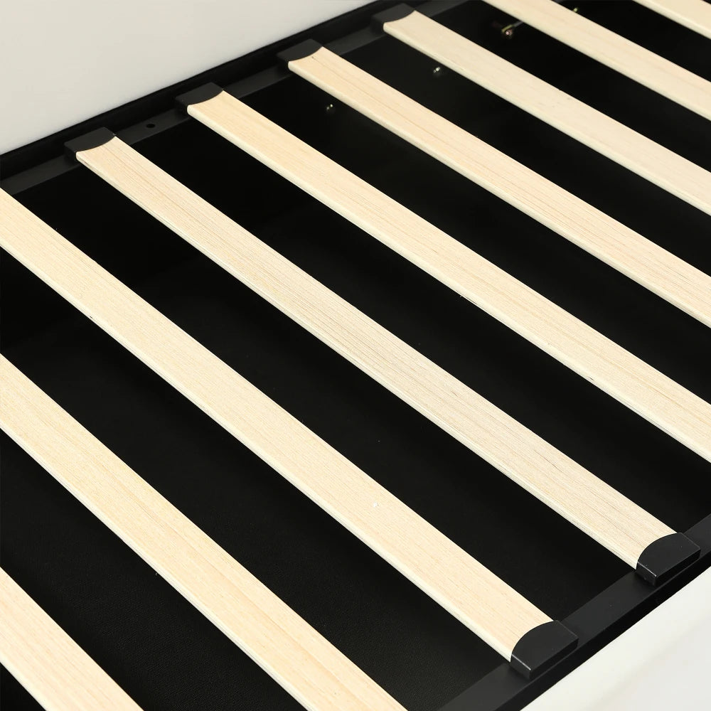 Polsterbett, Einzelbett, süßes Katzendesign, hydraulisches Bett mit Stauraum und Gürtelgriffen, stabiler Gitterrost, 90 x 200 cm