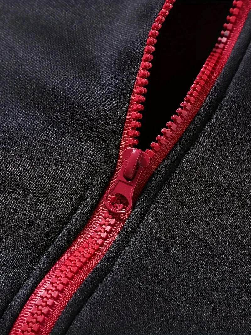 Men's Zipper Hooded Tracksuit Chinese Dragon Print Jacket Sweatpants 2pcs Set Male Outdoor Casual Sports Riding Versatile Outfit.