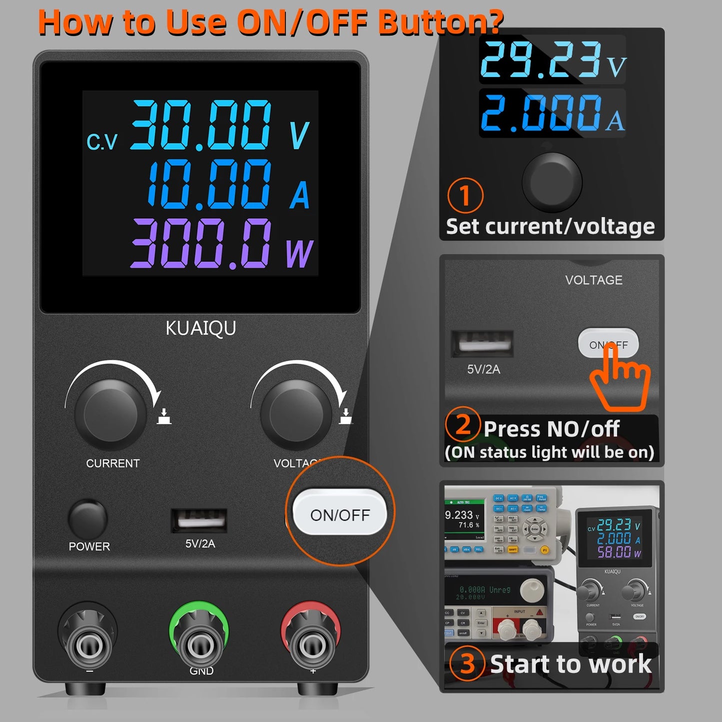 KUAIQU DC Lab Power Supply 30V 10A 60V 120V Adjustable Switching Power Supply Encoder Knob Display Regulator For Phone Repairing.