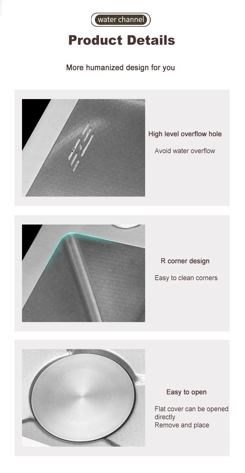 304 Stainless Steel Kitchen Sink Silver Embossed Large Single Slot Home Improvement Multifunction Wash Basin For Kitchen