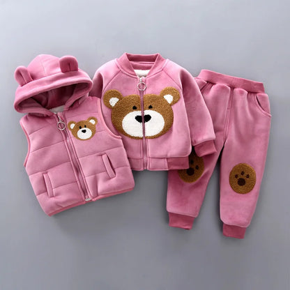 3PCS Winter Autumn Toddler Baby Boys Girls Clothes Baby Sweaters Coat +Pants +Hooded Vest Outfit Set Infant Warm Clothing Suits
