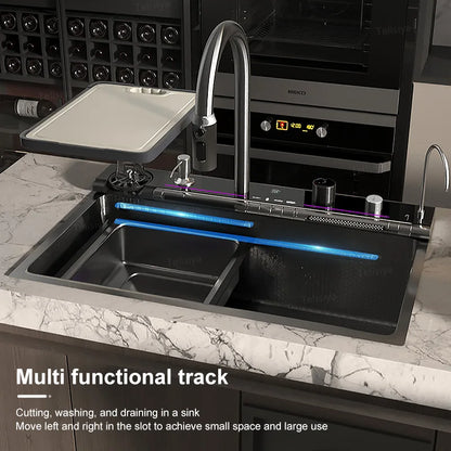 Küchenspüle aus Edelstahl mit Wasserfallprägung, digitales Waschbecken mit einem Schlitz, Waschtank für Wohnungen und Wohnungen