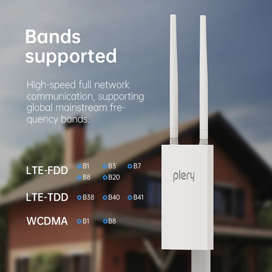 Plery IP66 CAT4 AX300 4G Router WiFi6 Outdoor Router For IP Camera/CPE 300Mbps Global LTE Router POE/DC Power 2*5dBi Antennas.