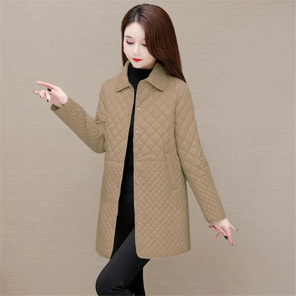 Herbst Winter Frauen Midi Plaid Stepp Mäntel Mode Weibliche Koreanische Kleidung Neue Feste Beiläufige Verdicken Warme Langarm Jacken