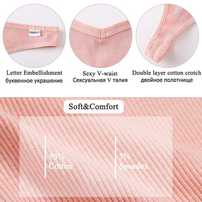 FINETOO 3PCS/Set G-string Panties Cotton Women's Underwear Sexy Panty Female Underpants Thong Solid Color Lingerie T-Back Design.