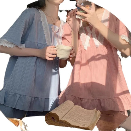 Palast Stil Pyjama Damen Sommer Lounge wear Set kurz ärmelig mit Kissen koreanische kleine süße Freundinnen Lounge wear Set.